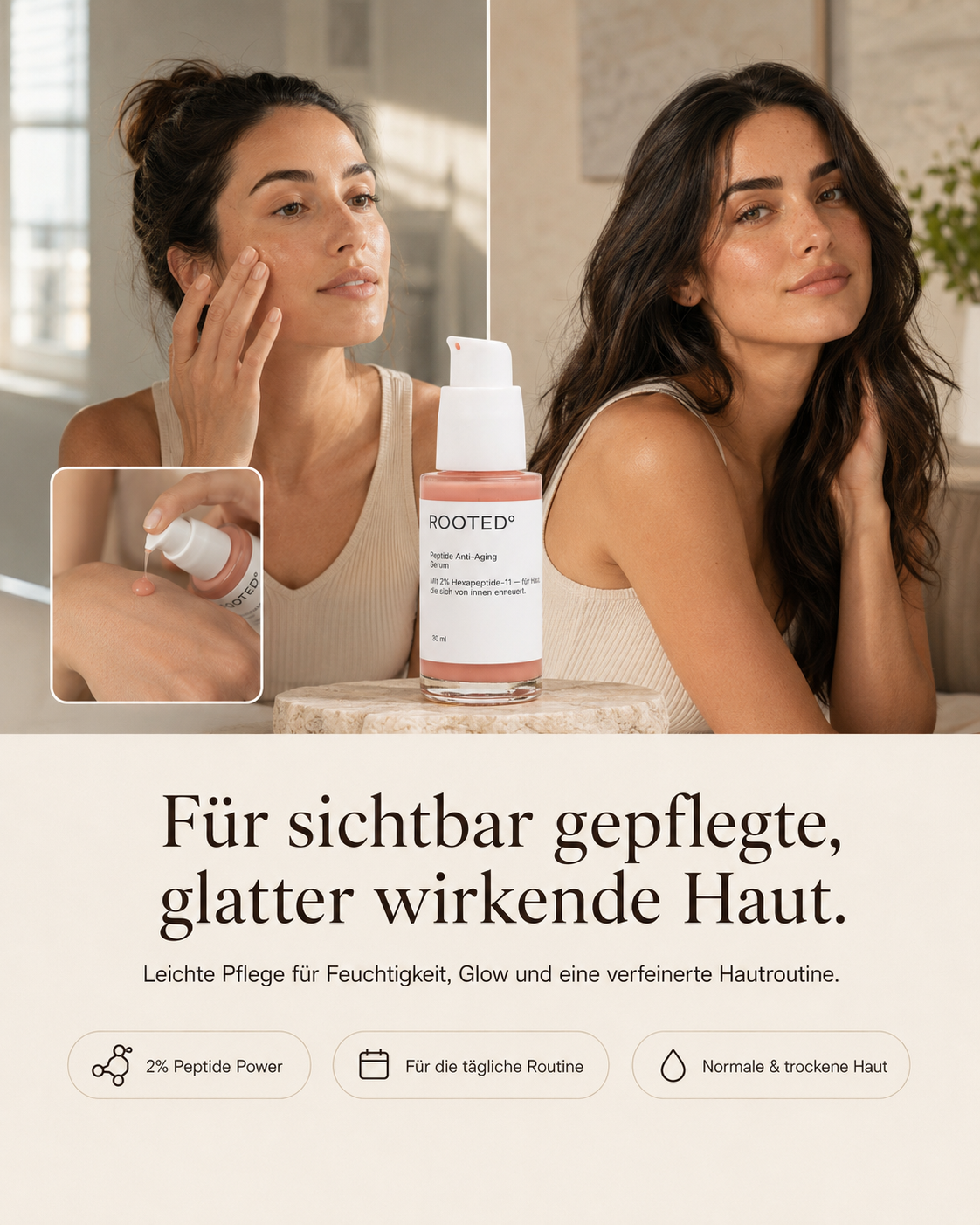 ROOTED° skin — Peptide Anti-Aging Serum für sichtbar glattere und frischere Haut