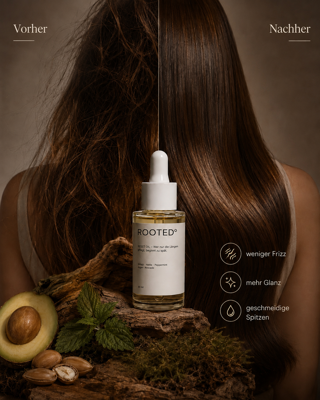 ROOTED° hair — Reset Oil: Für gepflegte Längen, weniger Frizz und natürlichen Glanz.
