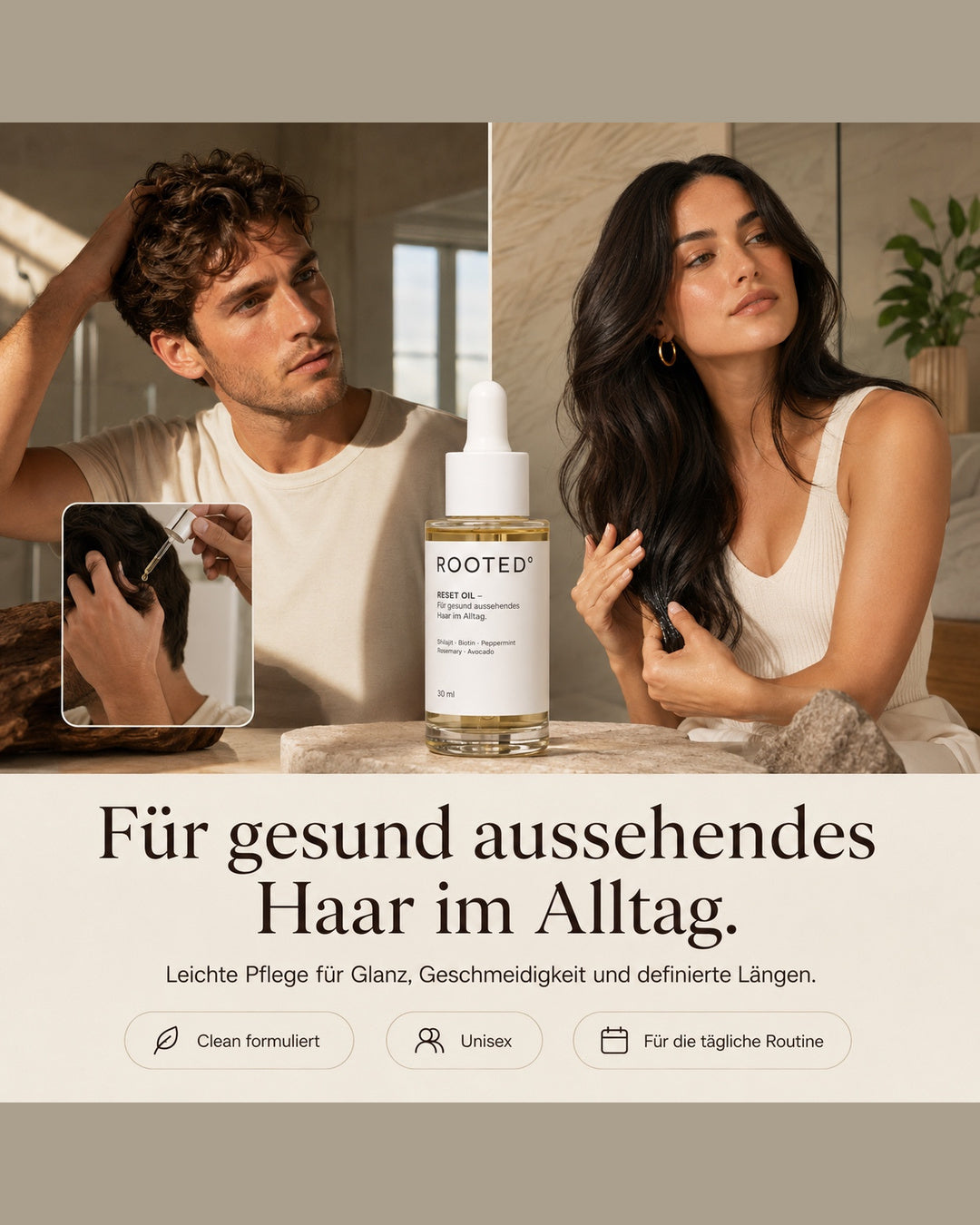 ROOTED° hair — Reset Oil: Für gepflegte Längen, weniger Frizz und natürlichen Glanz.
